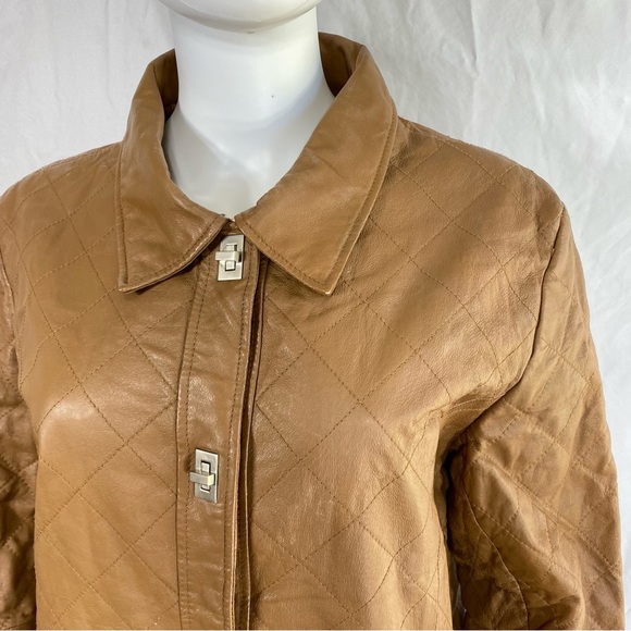 Dialogue Quilted Leather Golden Mahogany Colored Mid Century Style Jacket - Picture 2 of 9